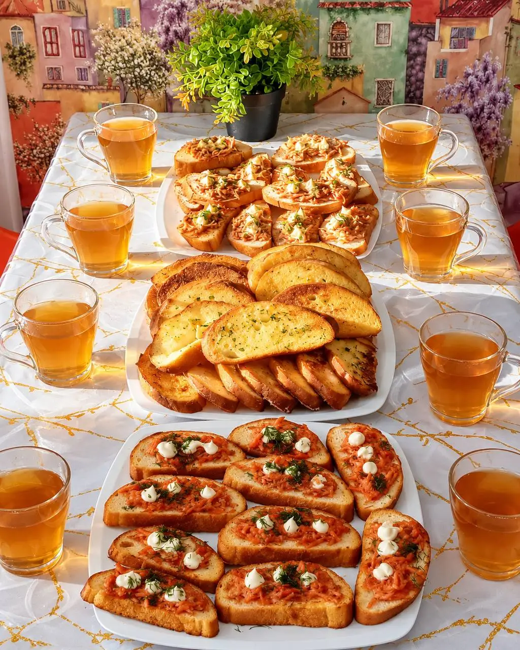 Горячие бутерброды и гренки на блюдах